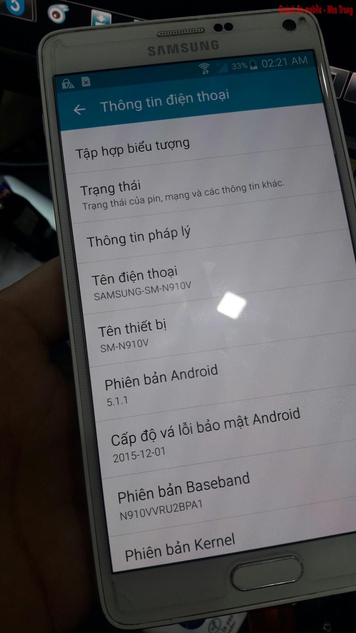 Sau khi xóa tài khoản Samsung trên note 4 verizon SM-N910V tại Quỳnh An mobile